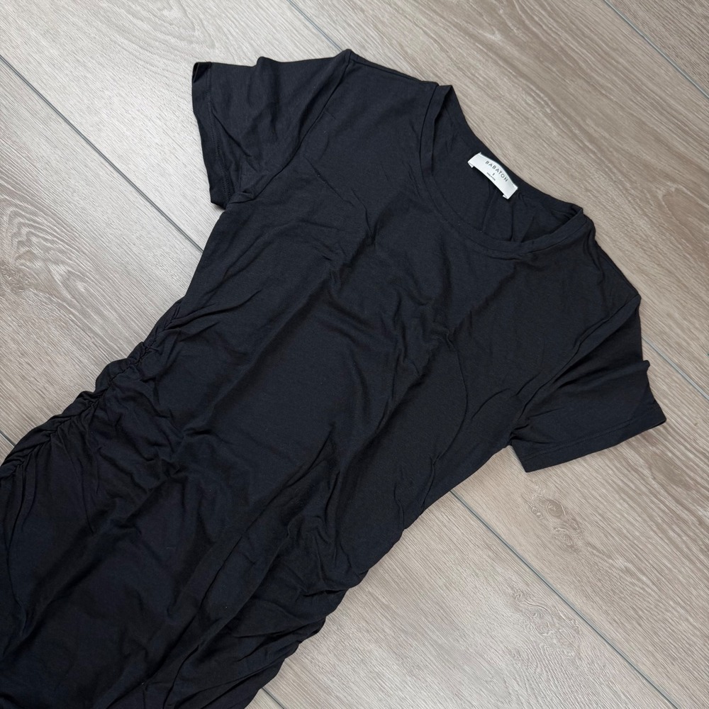 Babaton Women Dress Ruched Side Short Sleeve Crew Neck Black S